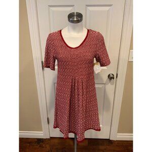 Maeve Anthropologie Red & White Wavy Textured Fit & Flare Dress, Size Small